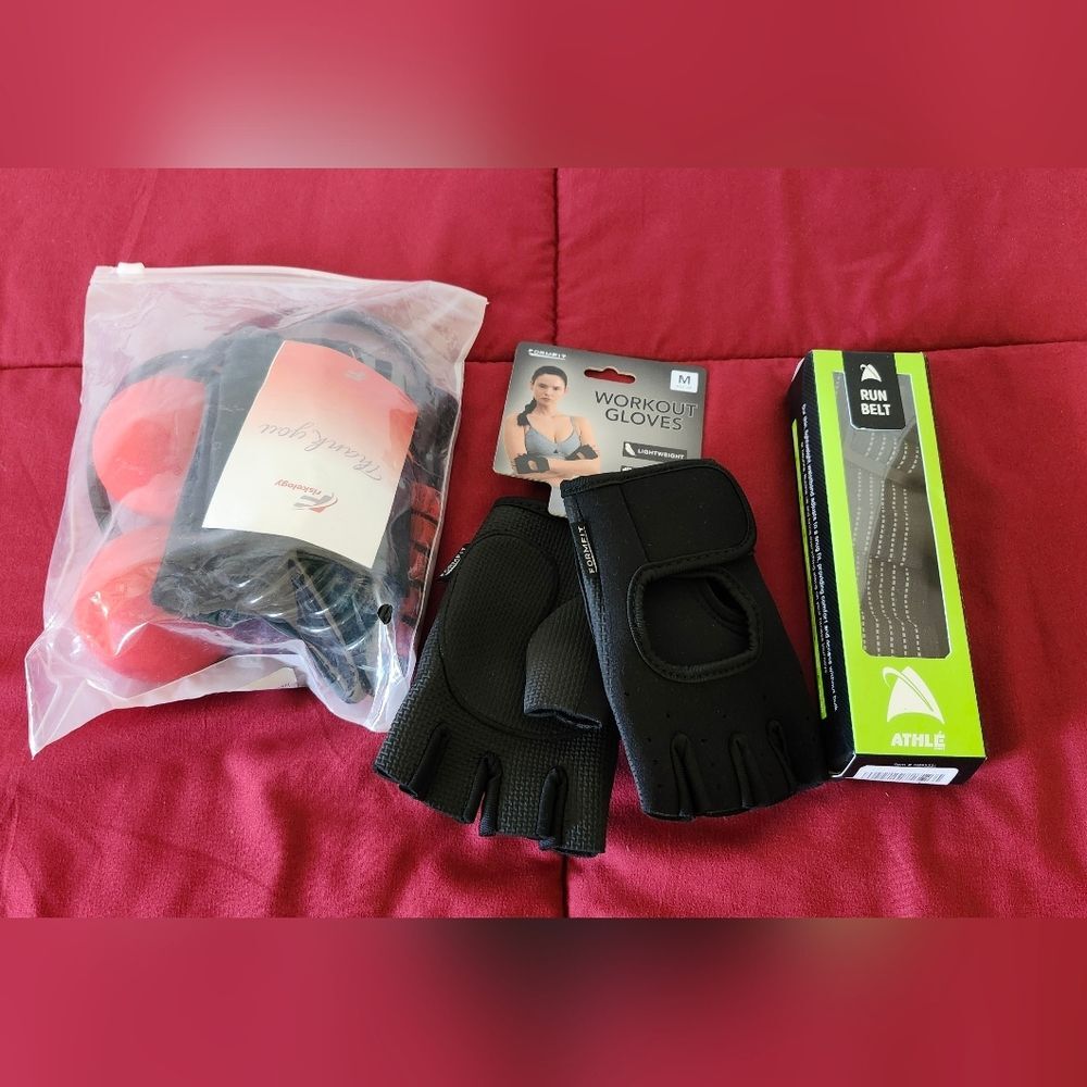 New 3pc Fitness Bundle Weighted Jump Rope Workout Gloves (M) Running Phone Belt